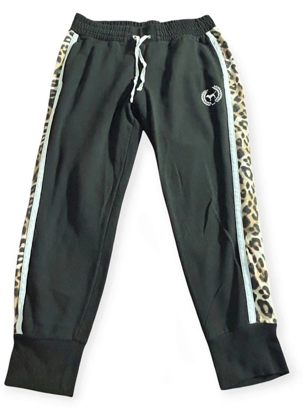 Victoria's Secret PINK Leopard Print Stripe Joggers Black L